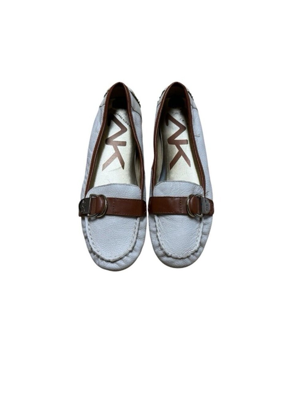 Anne Klein Sport Leather Driving Loafers White Brown Womens 8M NEW
